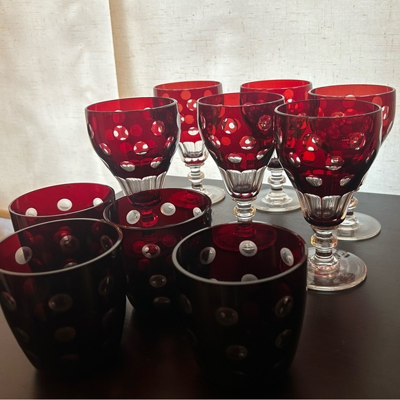 Set of 7, vintage depression glass, ruby glasses. - Picture 10 of 13